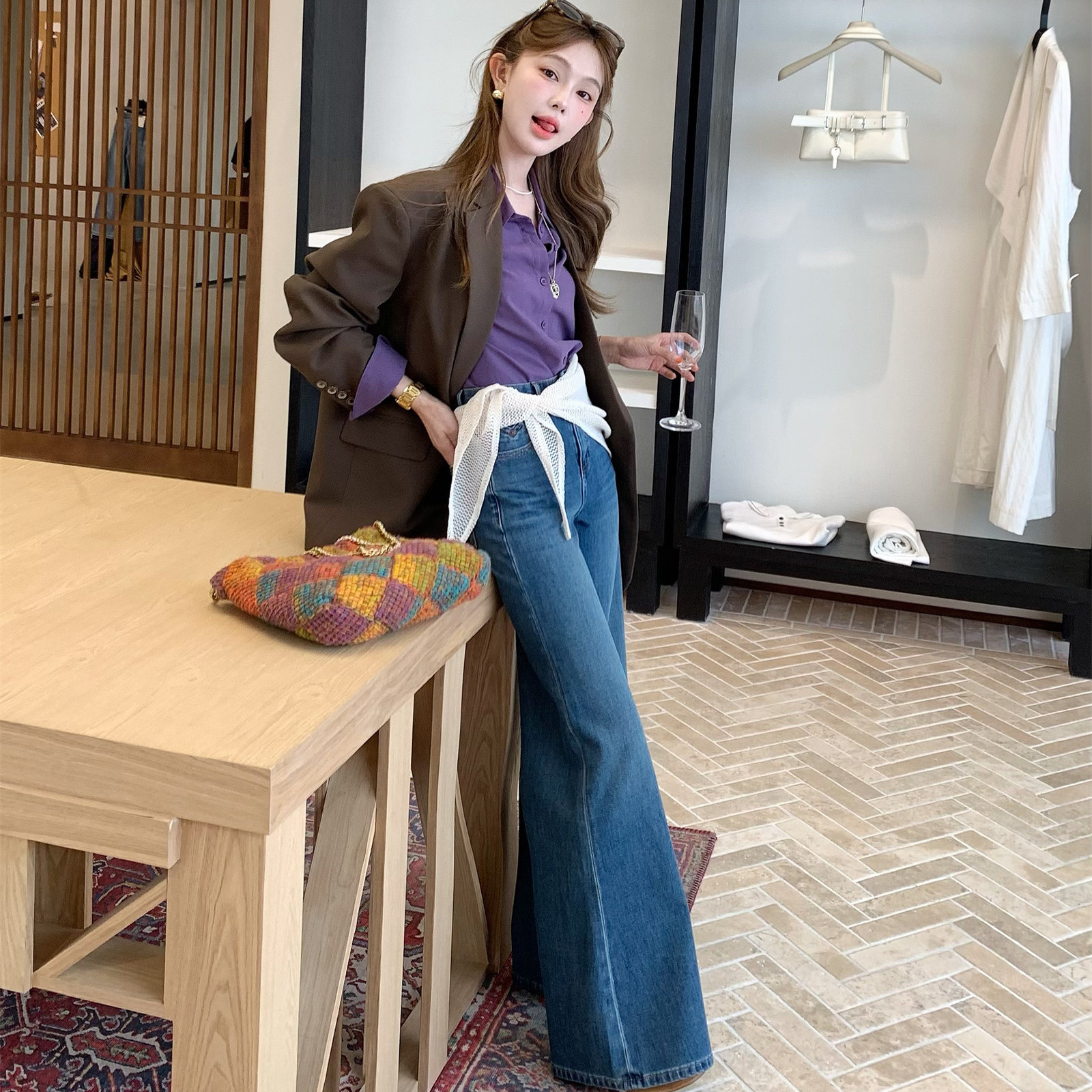 2025年新款美式复古微喇叭牛仔裤女秋季百搭高腰显瘦弹力拖地长裤,女装/女士精品,牛仔裤,淘宝优惠券,粉丝福利购,淘宝优惠卷