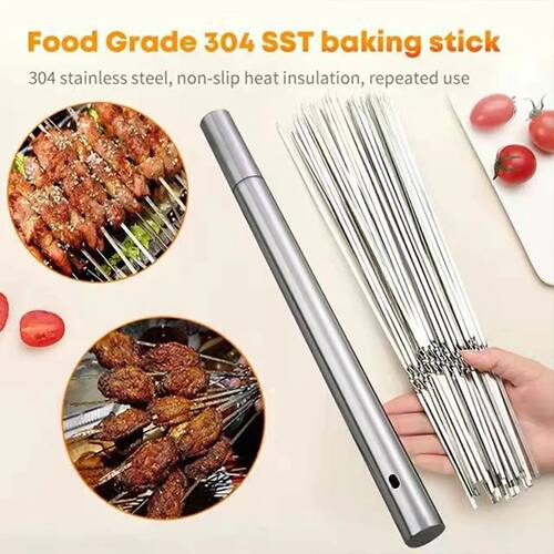 20 Pcs Reusable Barbecue Skewer Rotatable Flat Metal Barbecu