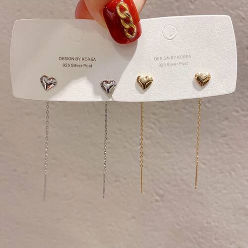 Gold Color Heart Ear Line for Women Temperament Long Tassel
