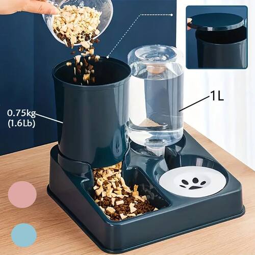 Automatic Cat Feeder Water Dispenser Set, 2 In 1 Tilted Auto