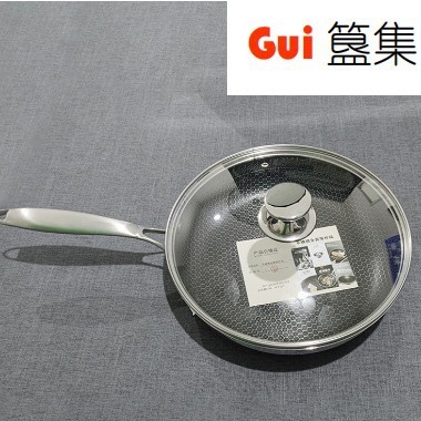 HT 28cm材质304三层钢不粘煎锅配玻璃盖通用单位商业厨房餐厅设计