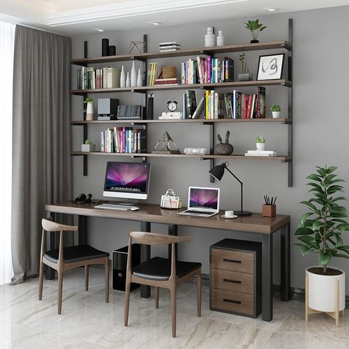实木书桌书架组合台式电脑桌北欧家用卧室写字台简约现代办公桌子
