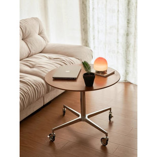 北欧全实木咖啡工作桌不锈钢洽谈桌可升降移动茶几灵动岛圆桌边几