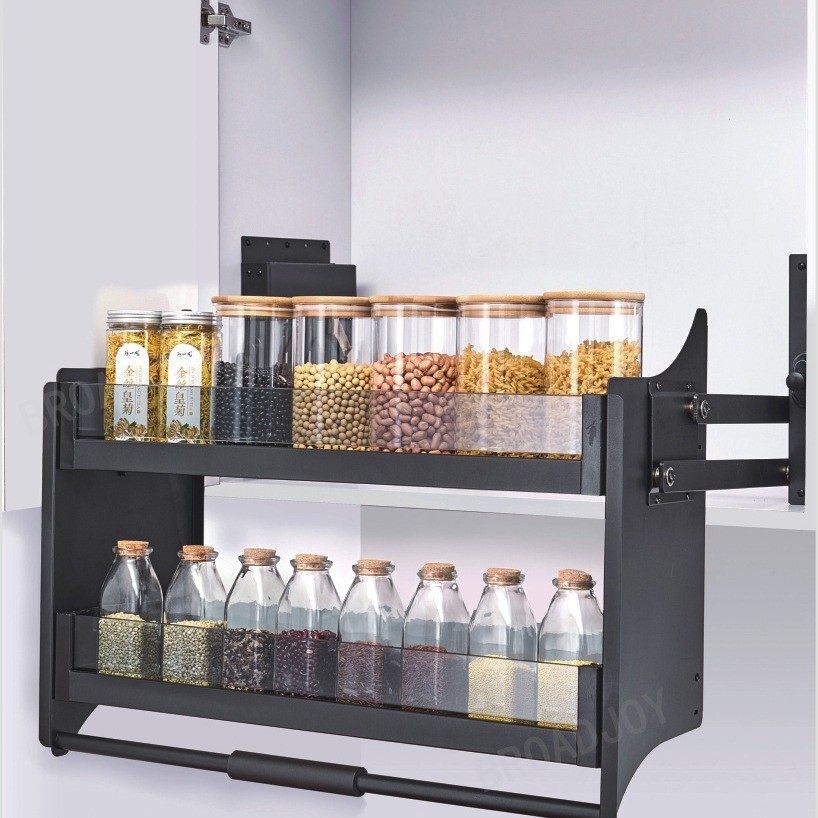 厨房吊柜升降拉篮上柜橱柜上下缓冲下拉式调料调味篮厨柜开门式