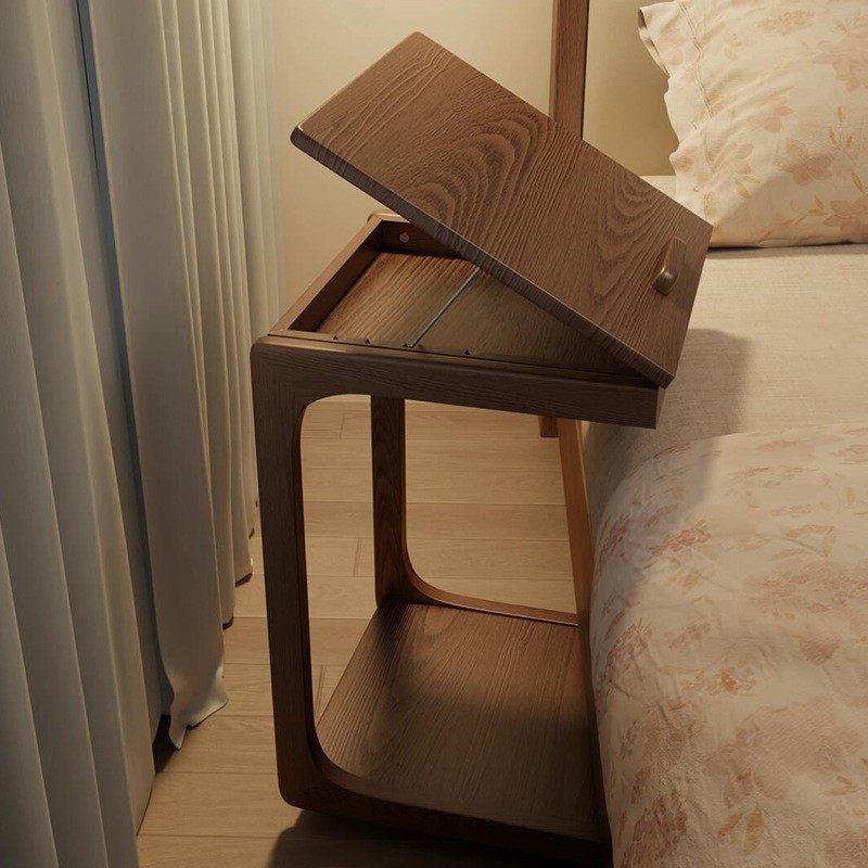 不占空间的茶几推车边几可移动实木边几床头柜代替床头桌子翻盖