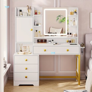White Vanity Desk with Mirror and Lights and Charging化妆台