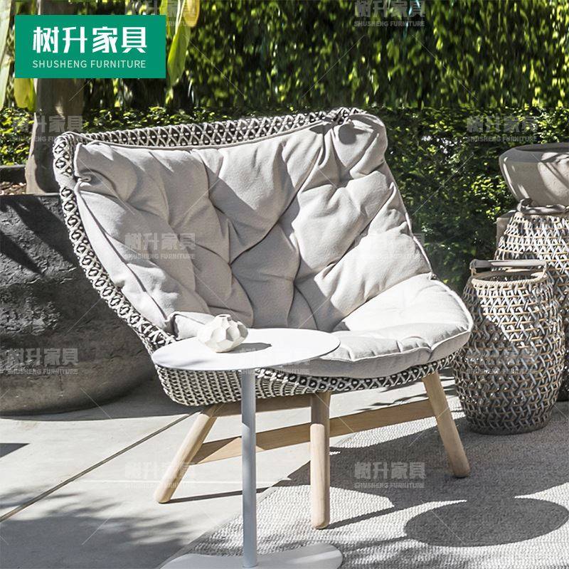 户外休闲沙发庭院藤编家具阳台室外藤艺懒人柚木摇摇椅脚踏样板房