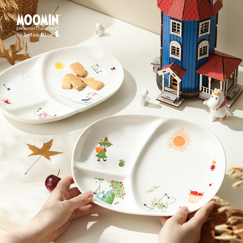 moomin姆明餐具陶瓷分格盘减脂减肥分餐盘卡通儿童早餐盘子网红盘