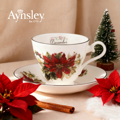英国Aynsley安斯丽月份花骨瓷咖啡杯欧式茶杯碟生日礼物伴手礼盒