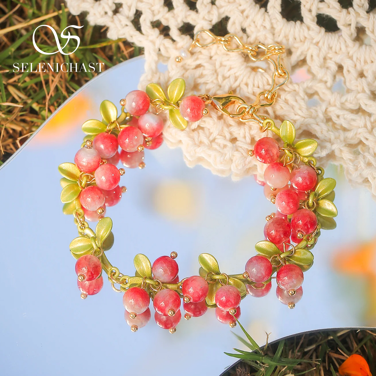selenichast桃粉醋栗浆果手链女款18k金小众轻奢首饰圣诞礼物