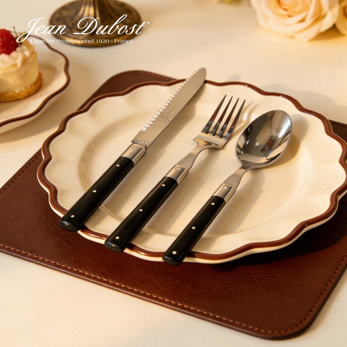 法国Jean百年工艺黑柄锯齿牛排刀叉勺三件套家用餐厅级西餐餐具,餐饮具,西餐餐具套装,淘宝优惠券,粉丝福利购,淘宝优惠卷
