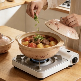 花见砂锅煲家用釉下彩樱花陶瓷炖锅煲汤耐高温干烧不裂小砂锅2人