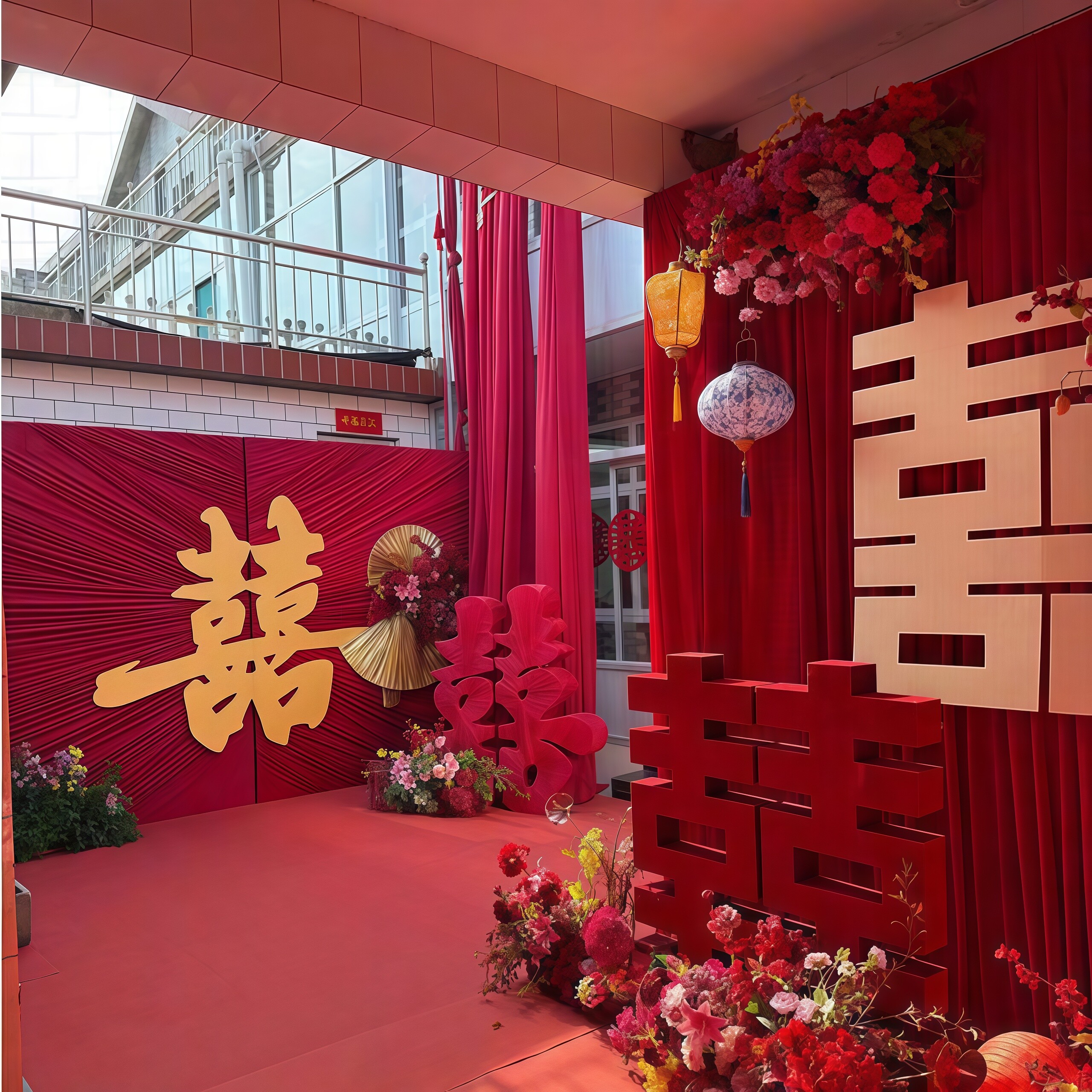 婚庆牛奶丝酒红色背景布幔幕布拍