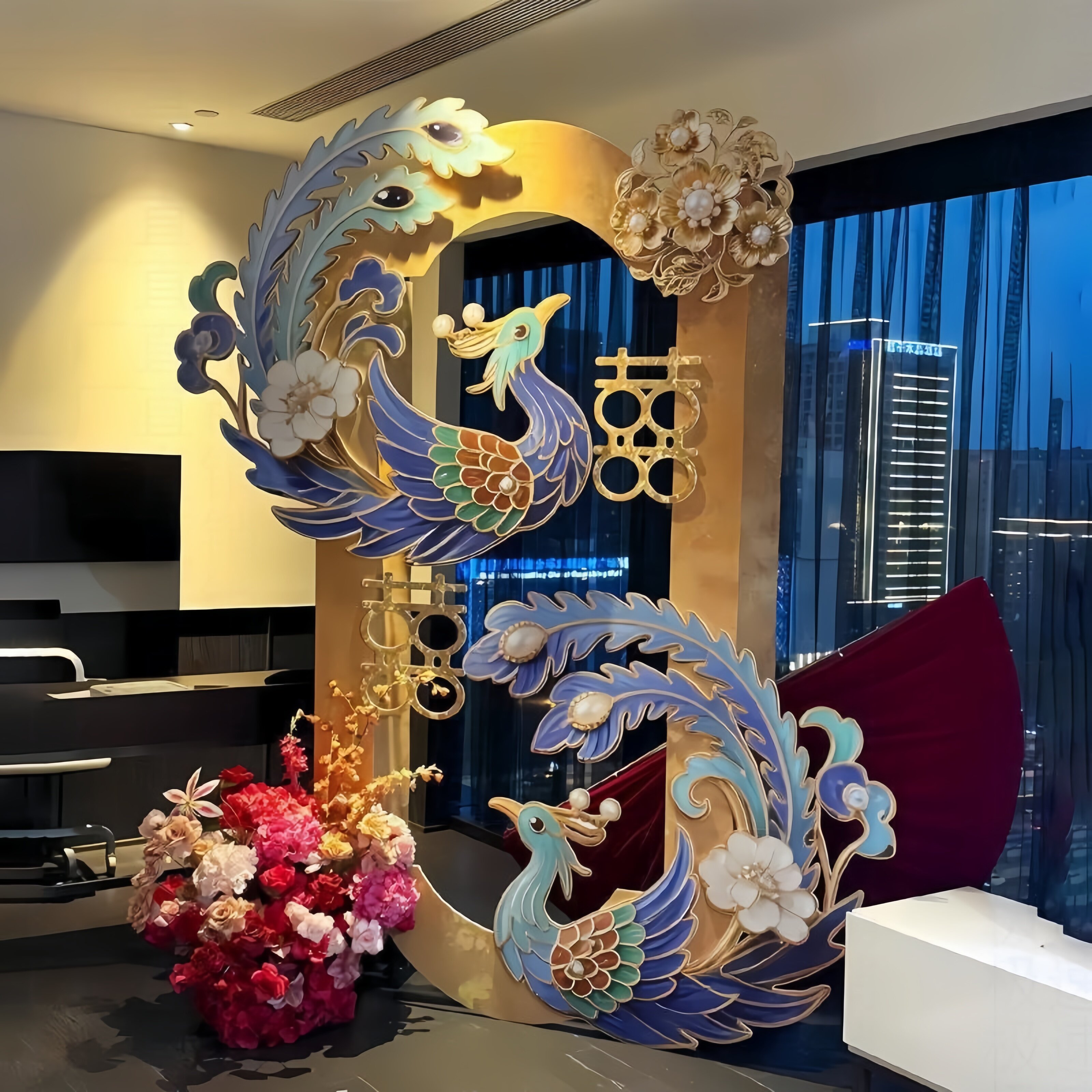酒店婚房布置结婚装饰晨袍kt展板