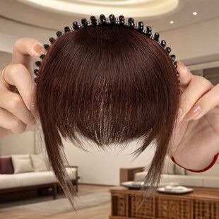 真发丝中年女发箍浏海前额头遮白发自然鬓角补发块碎齐浏海假发片