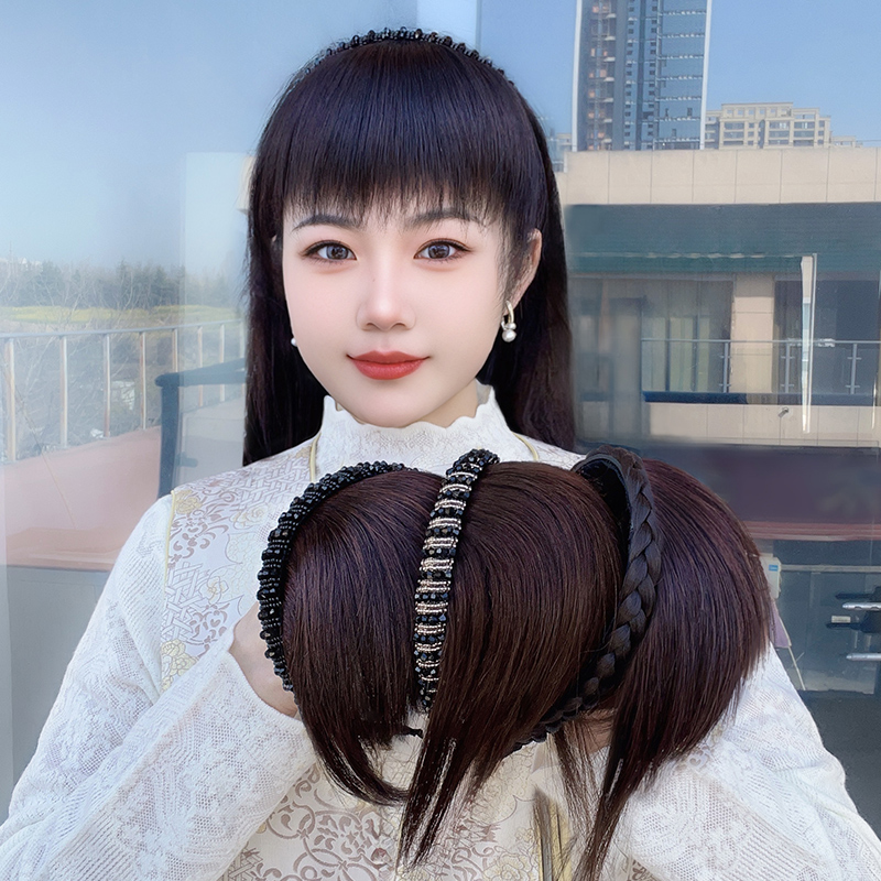 真发加量发箍刘海女一体式头顶薄款补发片无痕前额遮白增量假发片