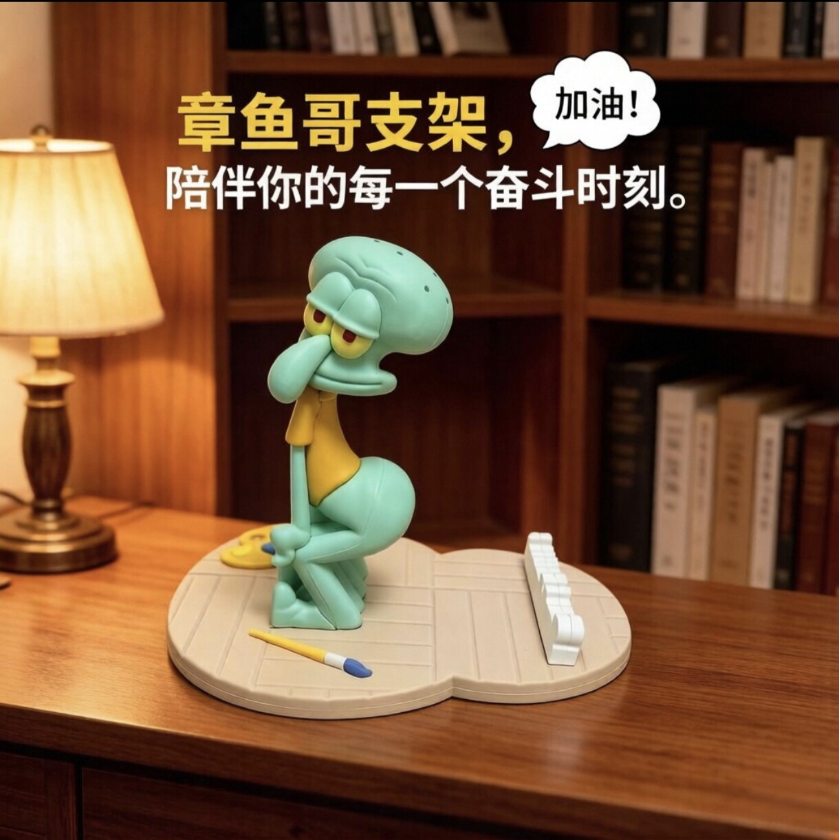 新款海绵宝宝章鱼哥款磁吸手机支架牙刷架卡通创意装饰追剧神器