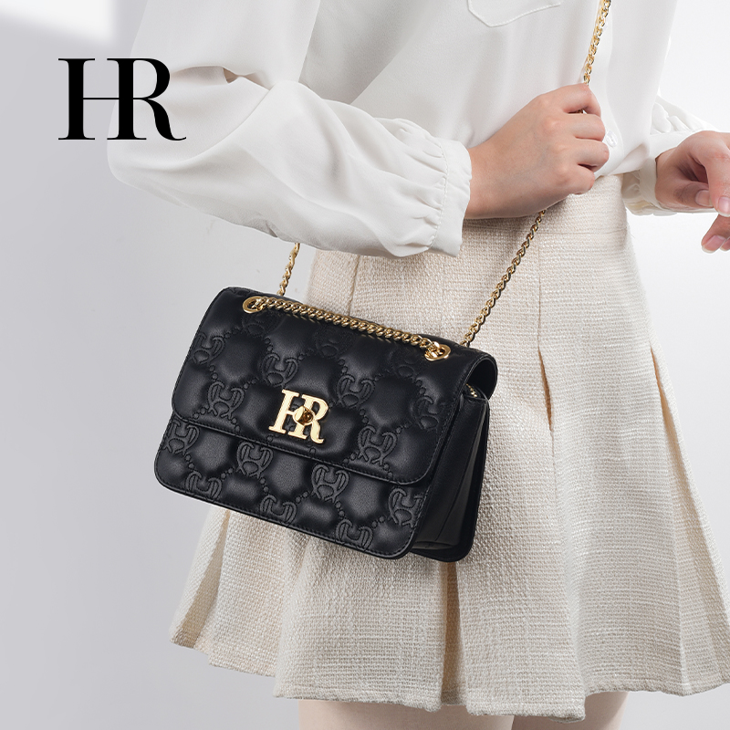 HR赫莲娜女包2025新款轻奢白色菱格链条包包时尚单肩斜挎包女挎包