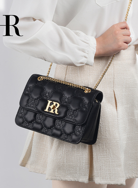 HR赫莲娜女包2026新款轻奢白色菱格链条包包时尚单肩斜挎包女挎包