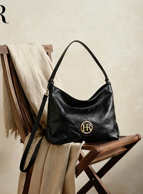 2026新年礼物hr赫莲娜包女新款黑石牛皮包腋下单肩斜挎托特包真皮