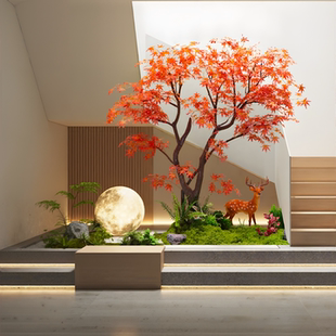 仿真红枫树假树大型落地植物仿生植物仿真树装饰树景观楼梯间造景