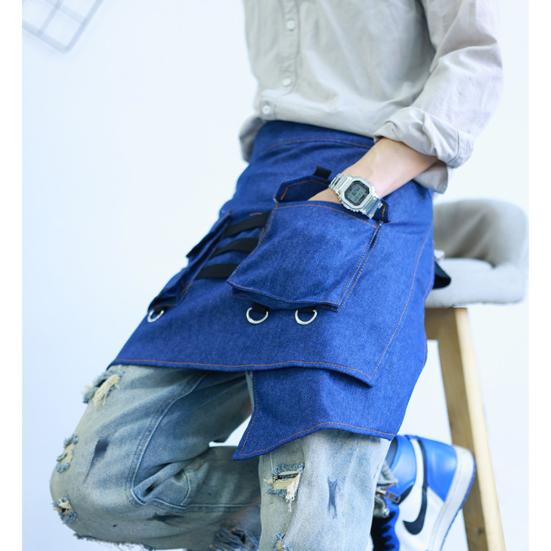 牛仔半身围裙餐厅厨房西餐咖啡店理发店半截韩版时尚工作围腰男女