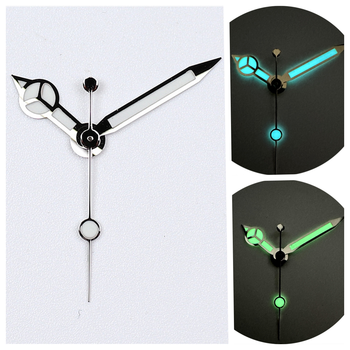 水鬼奔驰针改装手表配件指针蓝绿光表针银色适装NH35NH36NH34机芯