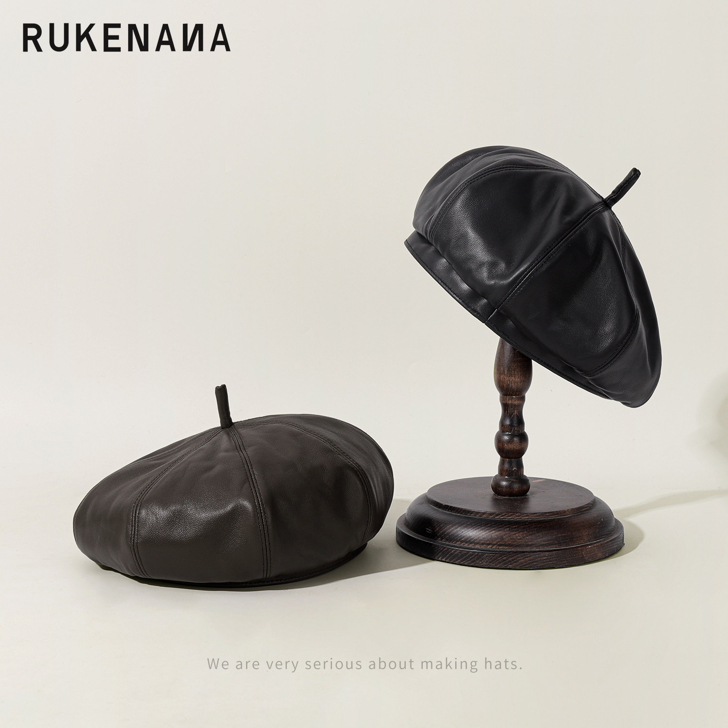 RUKENANA【牧羊人之梦】秋冬小羊皮复古八角贝蕾帽真皮高品质