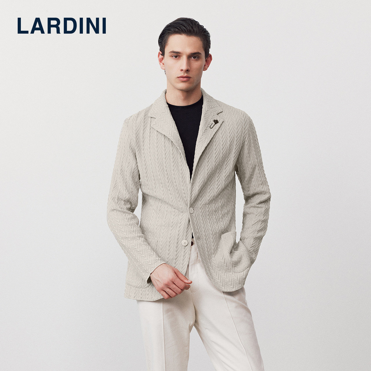 LARDINI意大利进口纯棉春夏薄休闲无里布针织提花西服上衣