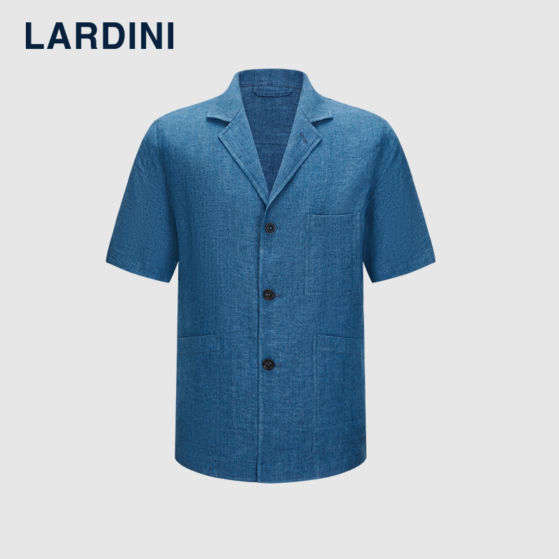 lardini意大利进口纯亚麻古巴领短袖衬衫夹克男商务休闲翻领外套