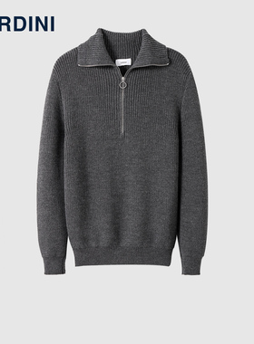 LARDINI意大利进口纯羊毛拉链立领毛衣男秋冬保暖针织衫