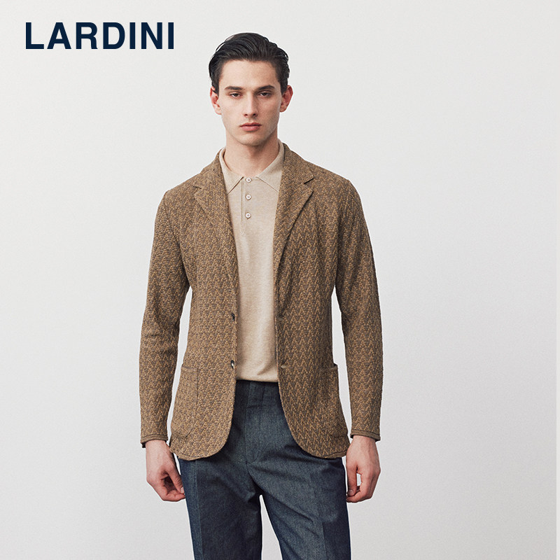 LARDINI意大利进口亚麻桑蚕丝春夏薄休闲无里布针织提花西服上衣