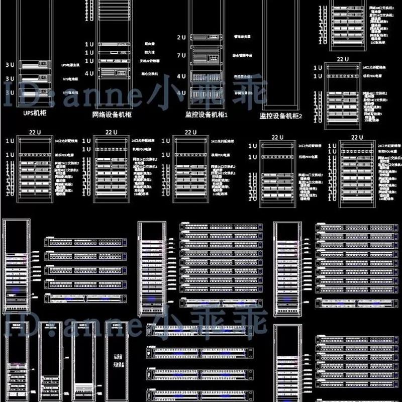 弱电机柜CAD施工图图纸模块图库机房网络设备监控光路图消防cad