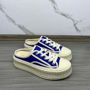 37 38 39码撤柜清仓处理帆布鞋新款厚底百搭饼干底休闲包头半拖鞋