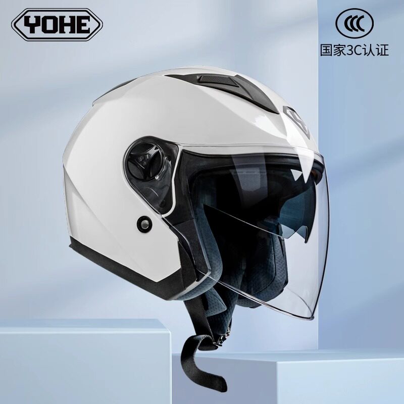 永恒3C认证摩托车头盔女男四季电动车半盔冬季保暖机车防风双镜盔