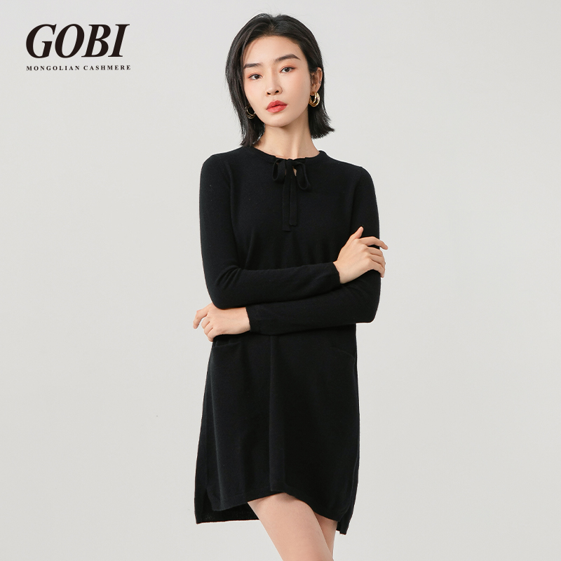 Gobi戈壁2022新款100%羊绒休闲女打结领时尚连衣裙女裙子夏空调衫在类目 女装/女士精品, 羊绒衫中 - 来自Buy2taobao.com提供专业的淘宝代购服务