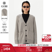 GOBI戈壁秋冬V领单排扣宽松时尚 保暖女士纯羊绒针织开衫 WK728
