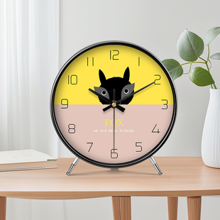 卡通座钟摆件客厅台式钟表现代可爱卧室摆放式儿童房小狐狸时钟