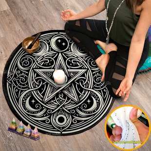 灵气五芒星地毯冥想地垫佛堂打坐垫颂钵垫水晶灵摆垫子Round Rug