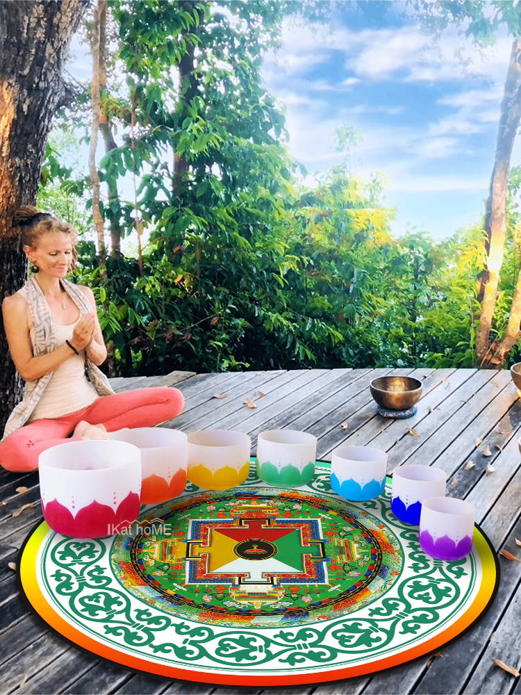 雅曼达嘎印度曼陀罗地毯颂钵地垫圆形曼达拉冥想垫瑜伽禅修打坐垫