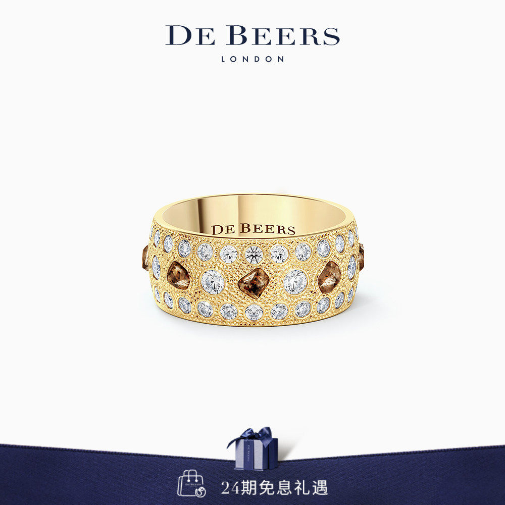 [礼物]De Beers 戴比尔斯 Talisman 宽版18K黄金戒指 钻石戒指