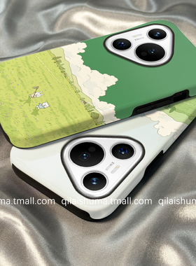柒莱二合一菲林壳适用于华为pura80/70pro+手机壳新款mate60油画绿色田园风景nova14/13男12女11硬50防摔40套