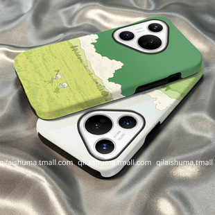 柒莱二合一菲林壳适用于华为pura80/70pro+手机壳新款mate60油画绿色田园风景nova14/13男12女11硬50防摔40套