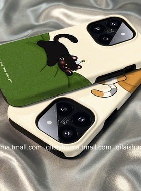 柒莱二合一菲林壳适用于小米17/15pro手机壳新款13红米k80k70男女60可爱绿色沙发猫咪note14防摔12硅胶11软套
