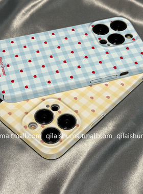 柒莱菲林壳适用于opporeno15/14/13pro手机壳12/11/10新款9女findx9防摔x8简约ins蓝色格纹爱心a6a5硬3真我软