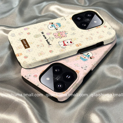 柒莱二合一菲林壳适用于小米17/15pro手机壳14新款13红米k80k70女60可爱满屏波点小狗note14防摔12硅胶11软套