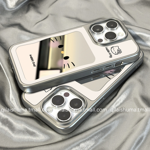 柒莱高级镜面壳适用于苹果16promax手机壳新款iPhone17男女15可爱卡通猫咪网红14硬补妆镜13防摔12硅胶11软套