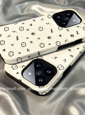 柒莱二合一菲林壳适用于小米17/15pro手机壳14新款13红米k80k70男女60韩风黑色涂鸦猫咪note14防摔12硅胶软套