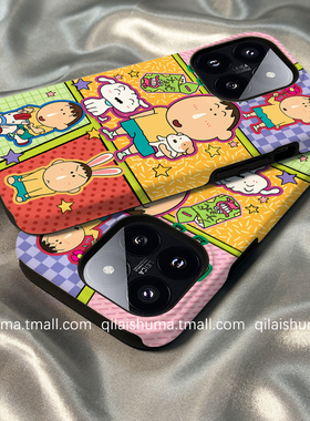 柒莱二合一菲林壳适用于小米17/15pro手机壳14新款13红米k80k70男女60卡通趣味阿呆小新note14防摔12硅胶软套