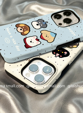 柒莱二合一菲林壳适用于苹果16promax手机壳新款iPhone17/15/14蓝色泼墨小狗13/12硬11男女xs保护套防摔情侣